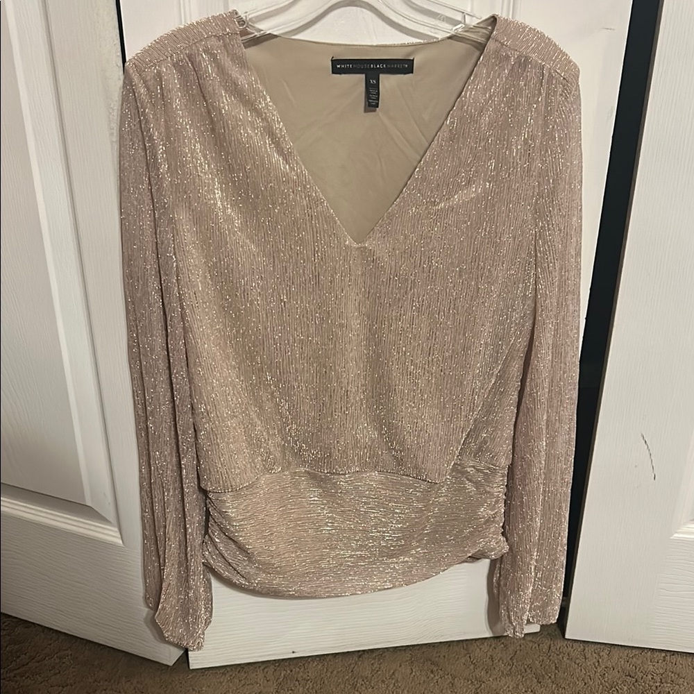 White House Black Market Metallic Blush Blouse